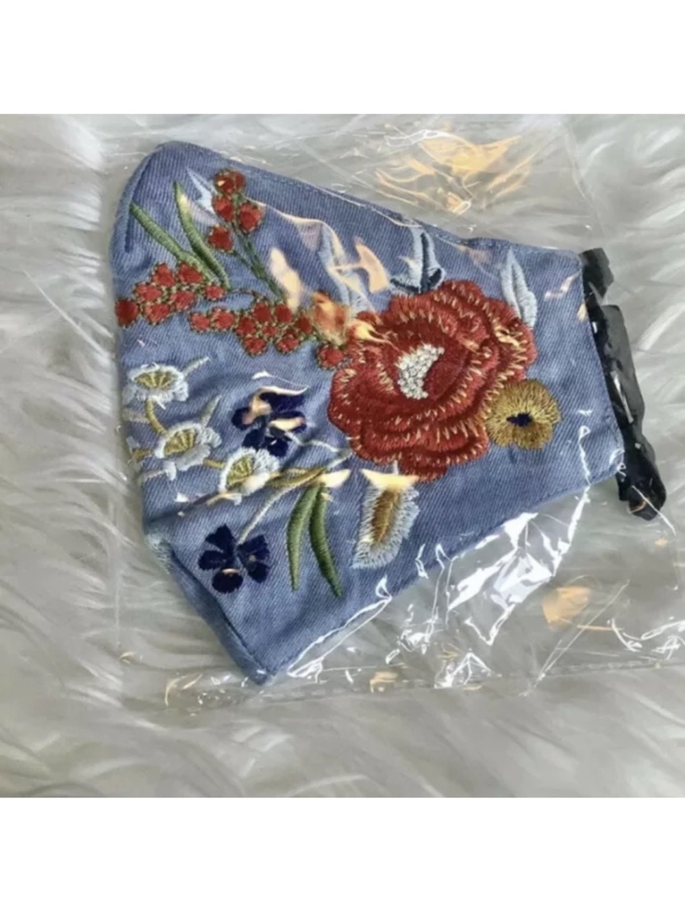 Johnny Was Blue Floral Embroidered Face Mask